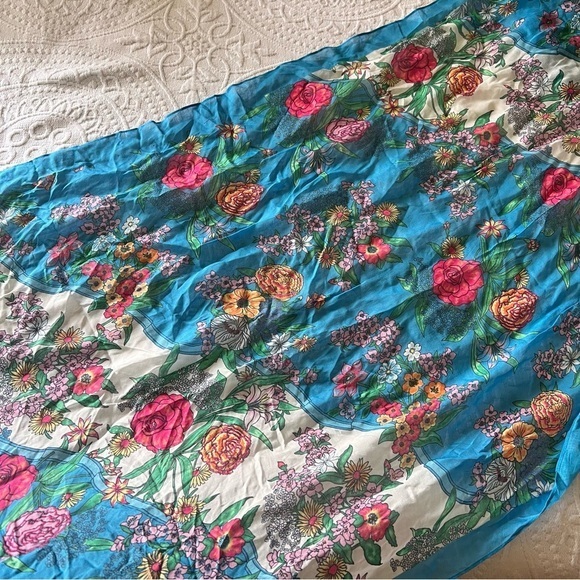 TALBOTS blue floral scarf NEW spring summer scarf oblong pastel‎ blue pink modal - Picture 3 of 7